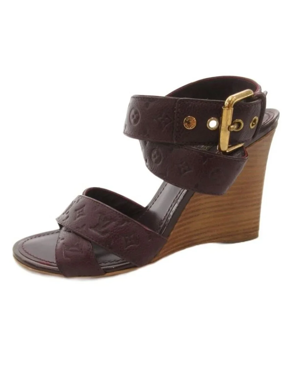 Louis Vuitton Wedge Sole Sandals Monogram Leather 36.5 Purple - Picture 2 of 8